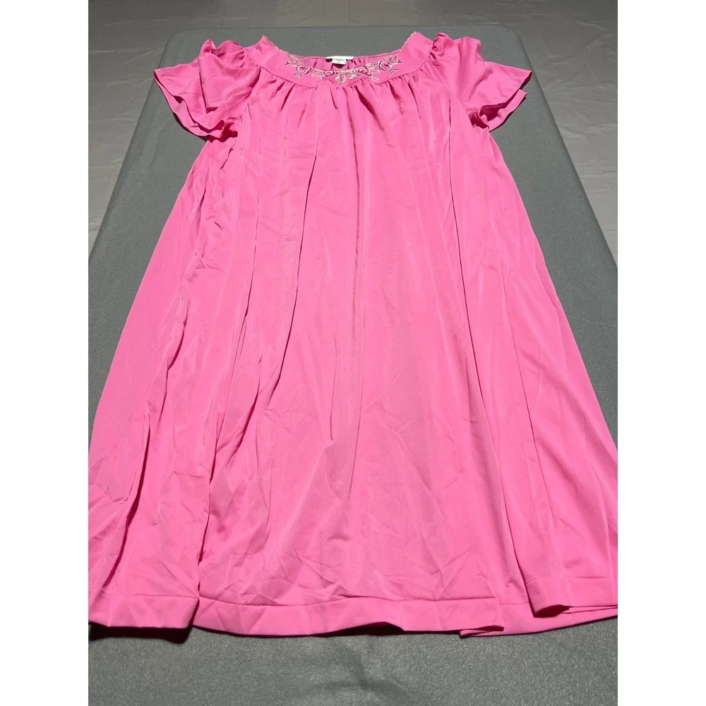 Shadowline Pink Floral Embroidered Flutter Sleeve Nightgown 2X Sleep Dress